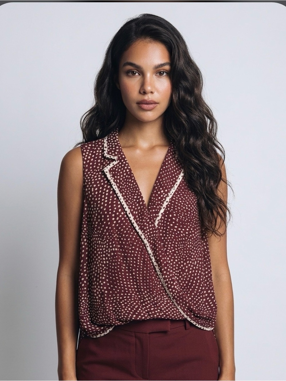 Rag & Bone Silk-Feel Viscose Polka Dot Sleeveless Blouse Burgundy Size Small